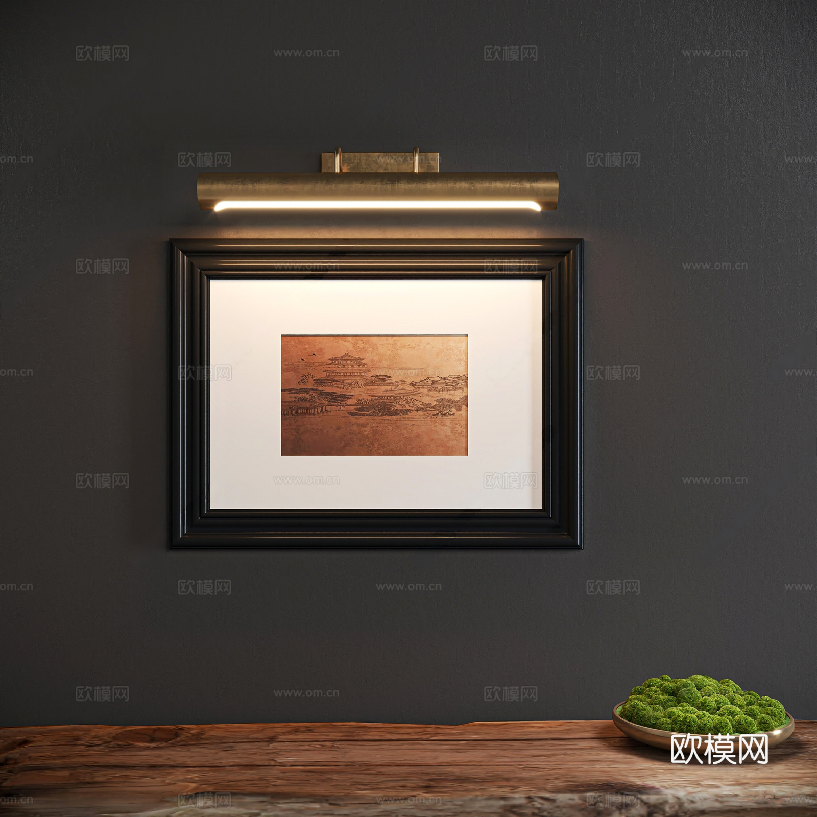 简欧复古风高级挂画 苔藓盆景 苔藓 盆景 桌面3d模型
