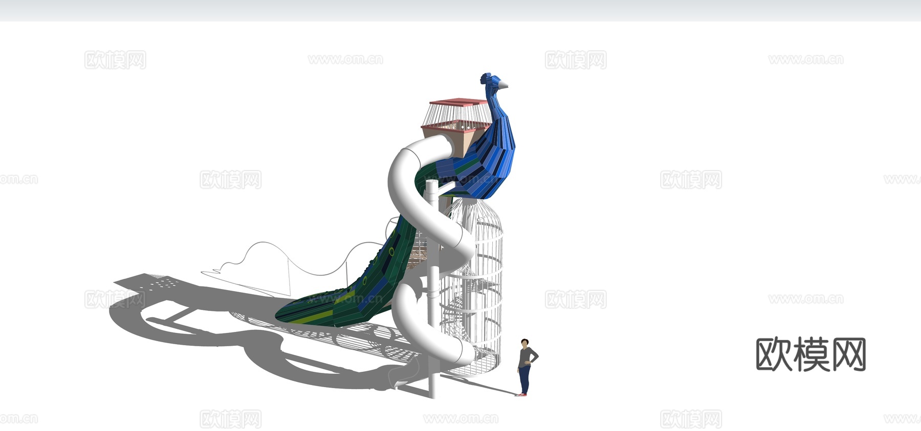 现代孔雀滑梯su模型下载