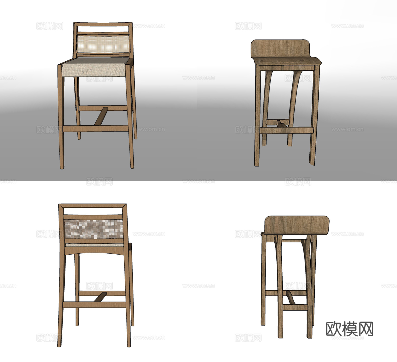 北欧原木吧椅su模型下载
