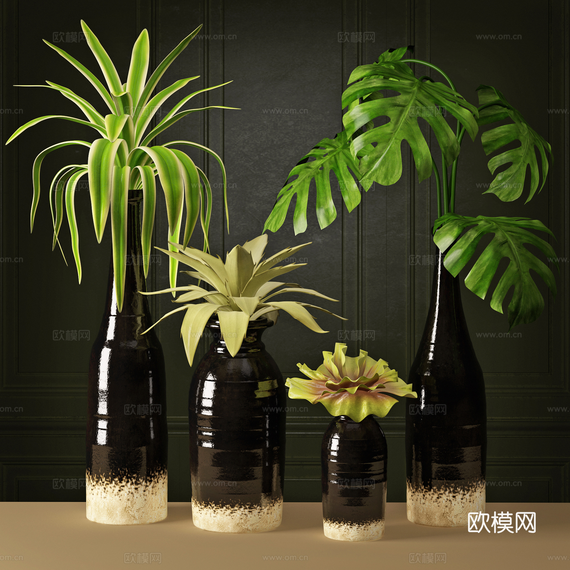 现代花瓶花艺  花瓶插花组合3d模型