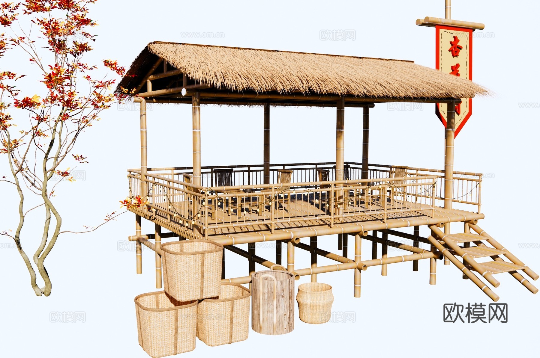 新中式茅草屋su模型