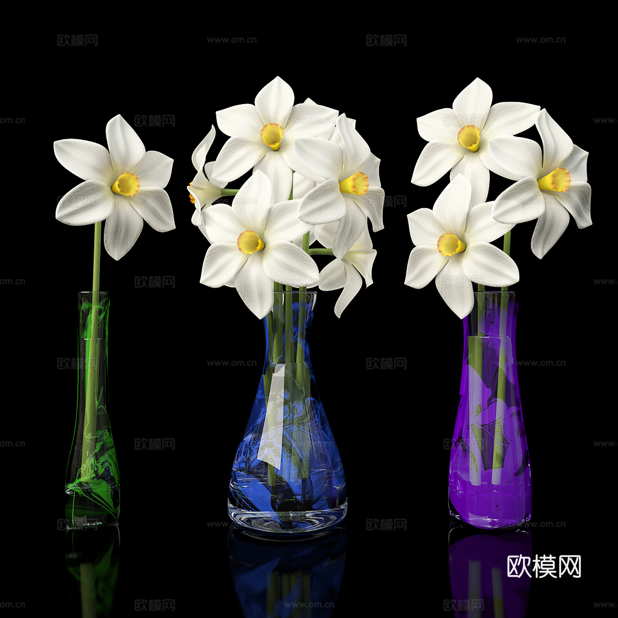 现代花瓶花艺  玻璃插花组合3d模型