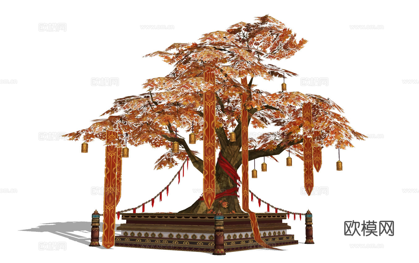 新中式祈福树su模型下载