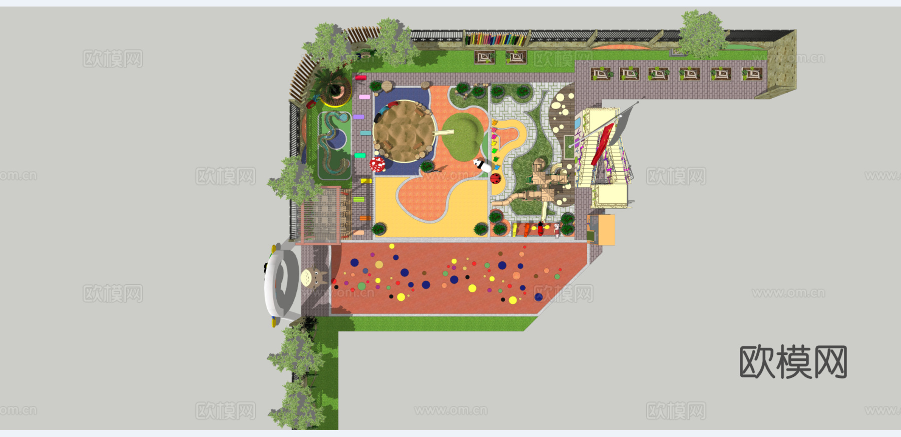 现代幼儿园游乐区su模型下载下载（渲染图1）