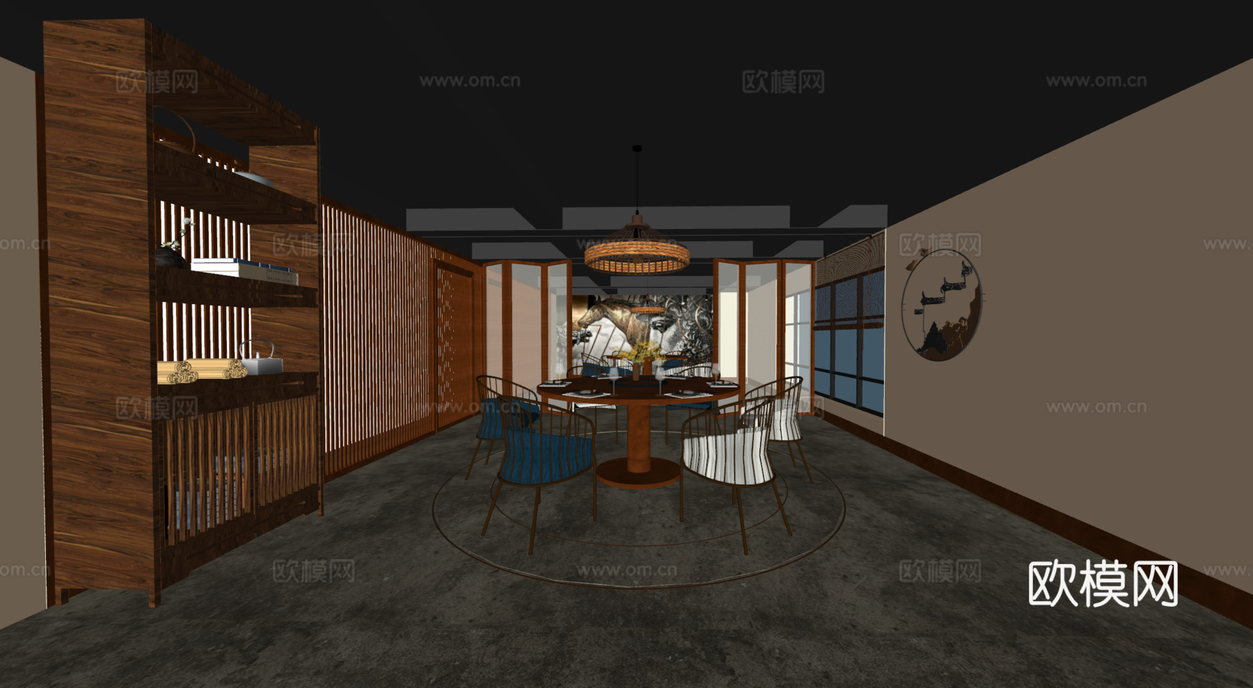 新中式餐厅包间su模型下载