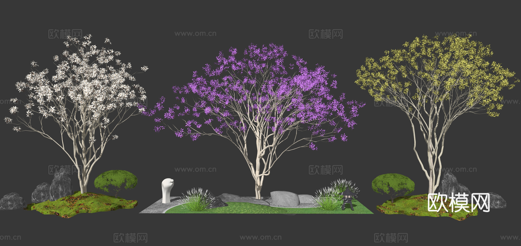 现代乔木景观树su模型下载