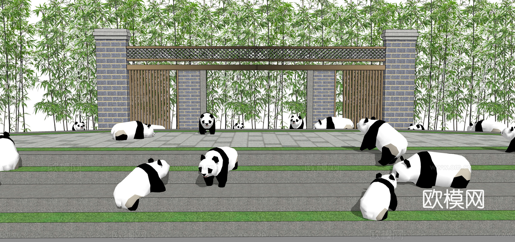 现代景观墙su模型下载