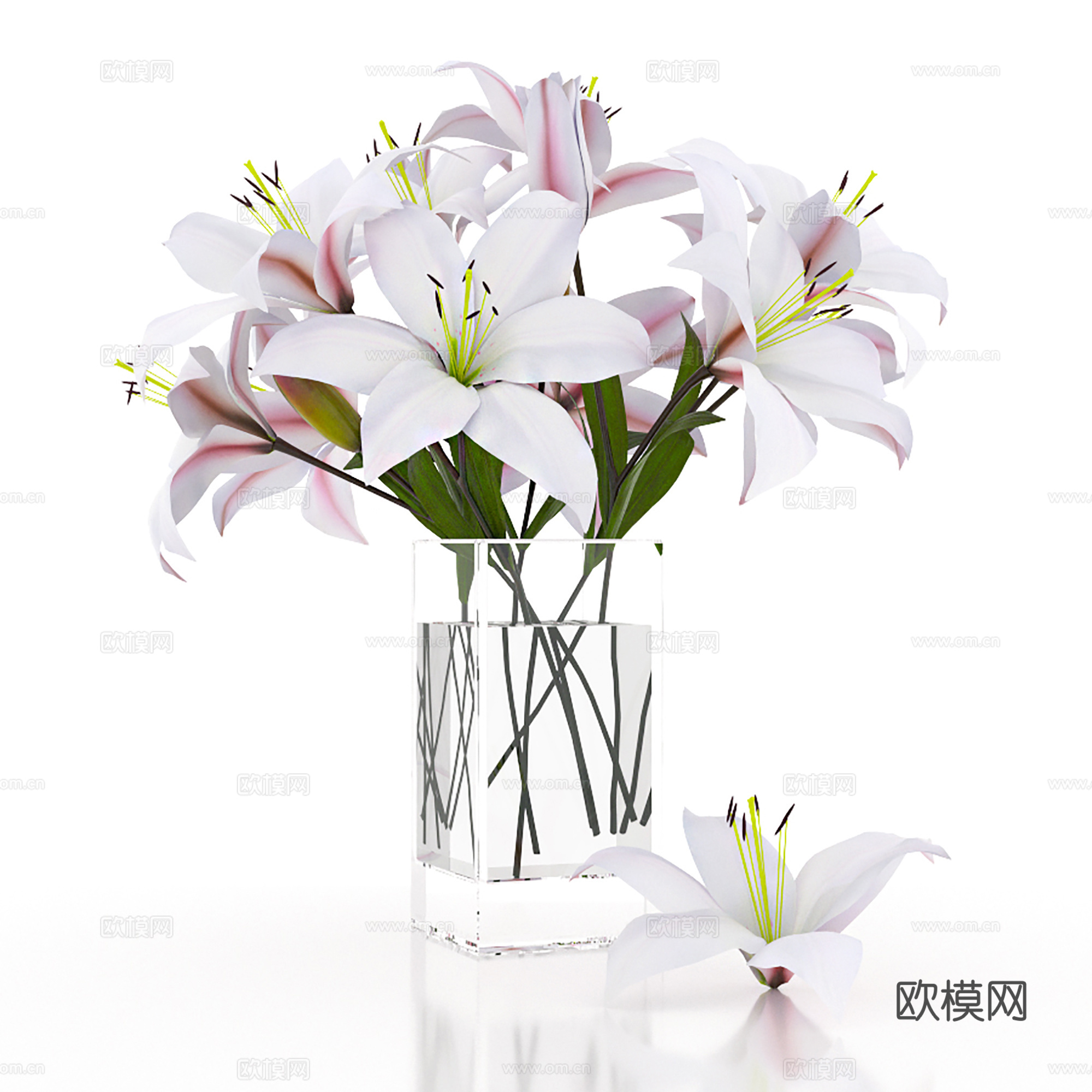 现代花瓶花艺  玻璃插花组合3d模型