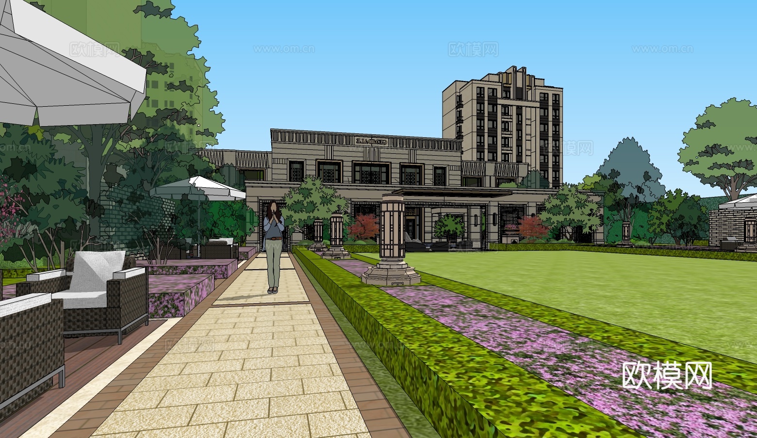 新古典公寓楼su模型下载