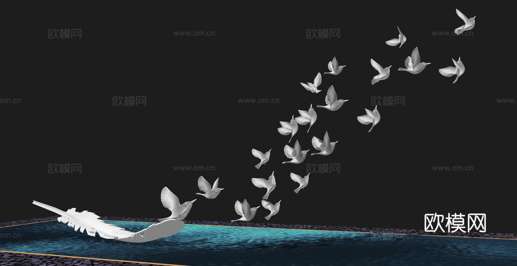 现代羽毛雕塑小品su模型下载