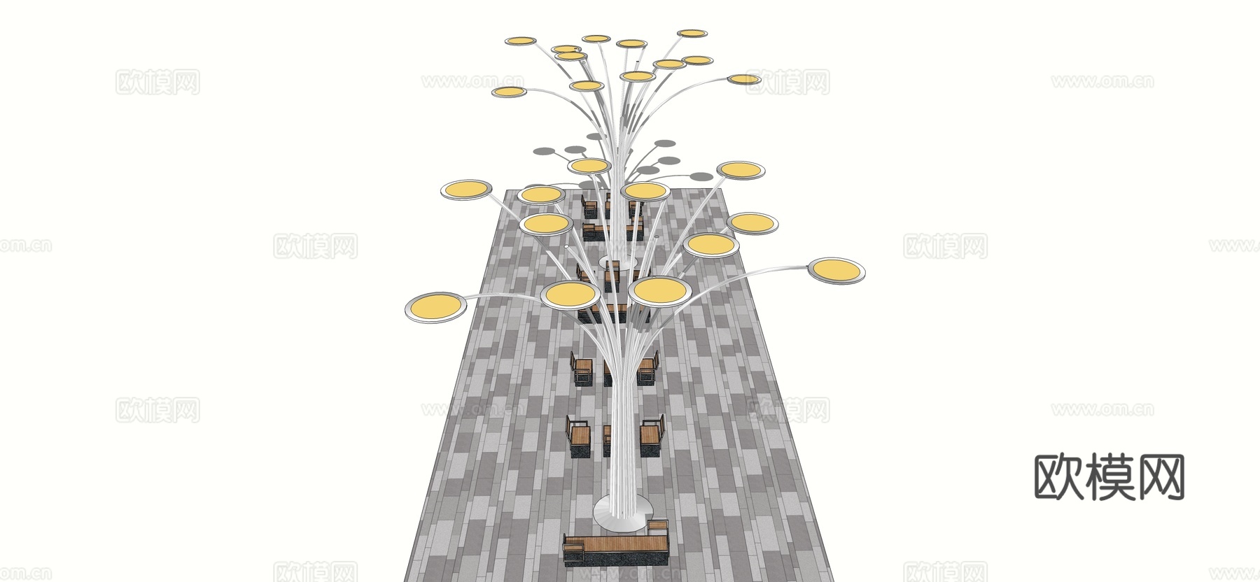 现代太阳能花瓣路灯su模型下载