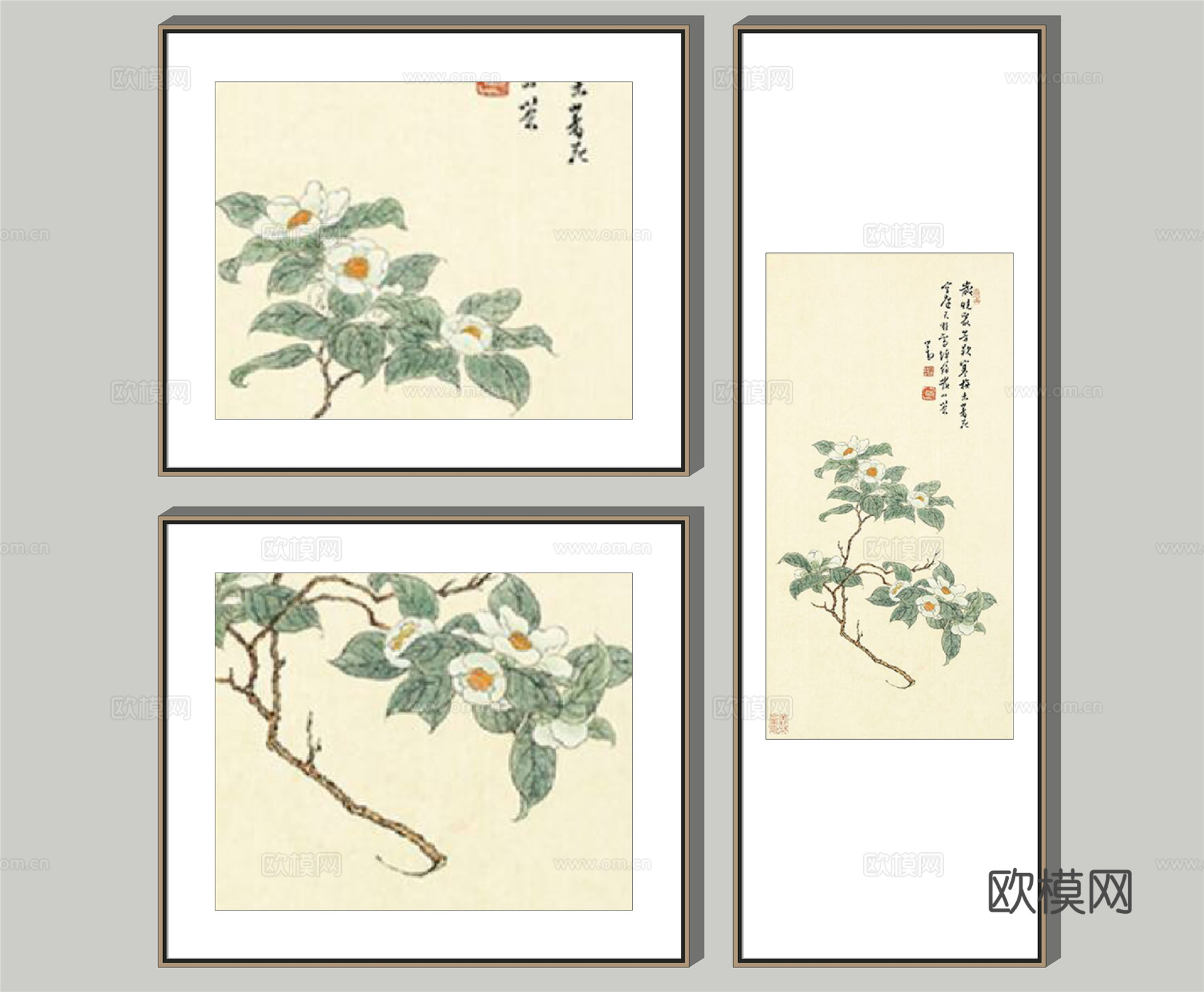 新中式装饰画su模型下载
