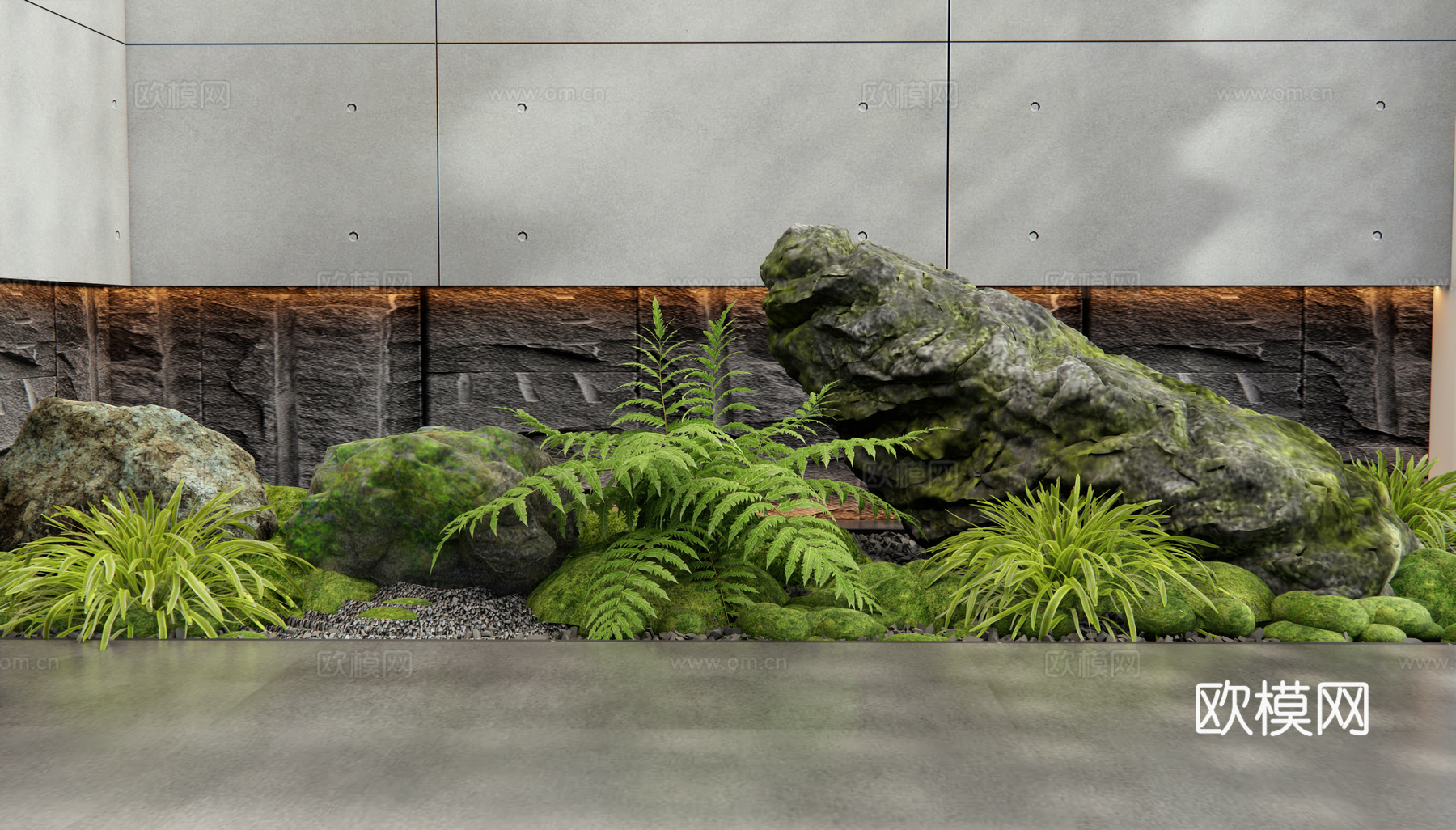 现代室内景观 景观石头 苔藓 花草 植物组合 植物造景3d模型
