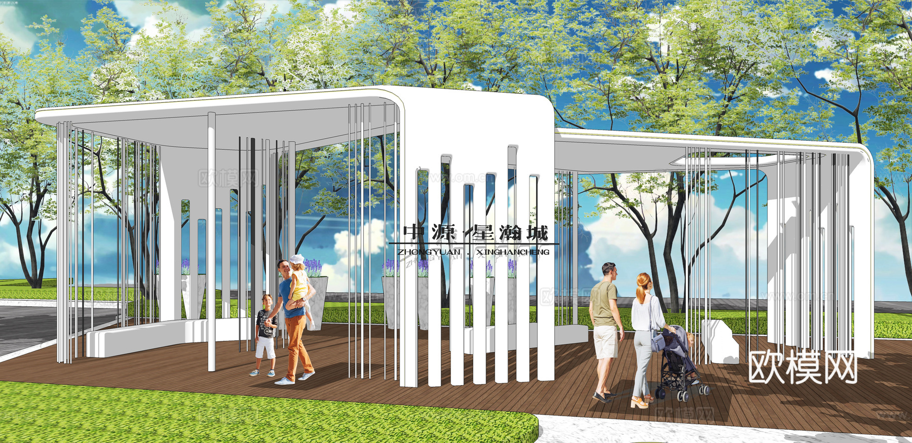 现代折线景观廊架su模型下载
