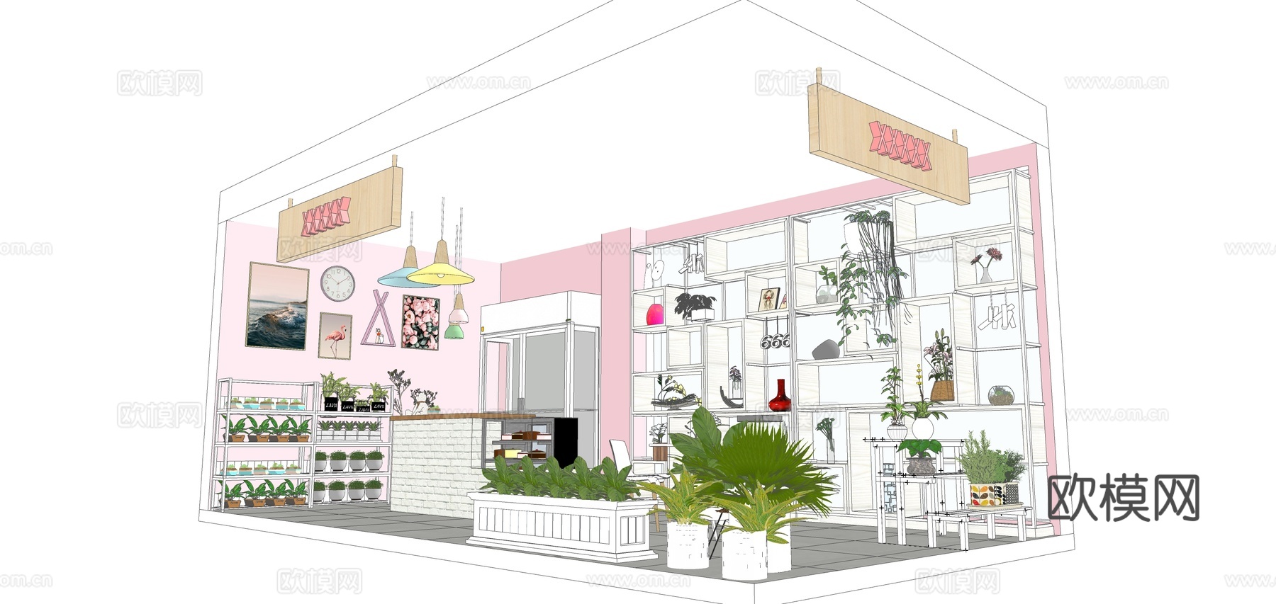 北欧甜品小吃奶茶店su模型下载