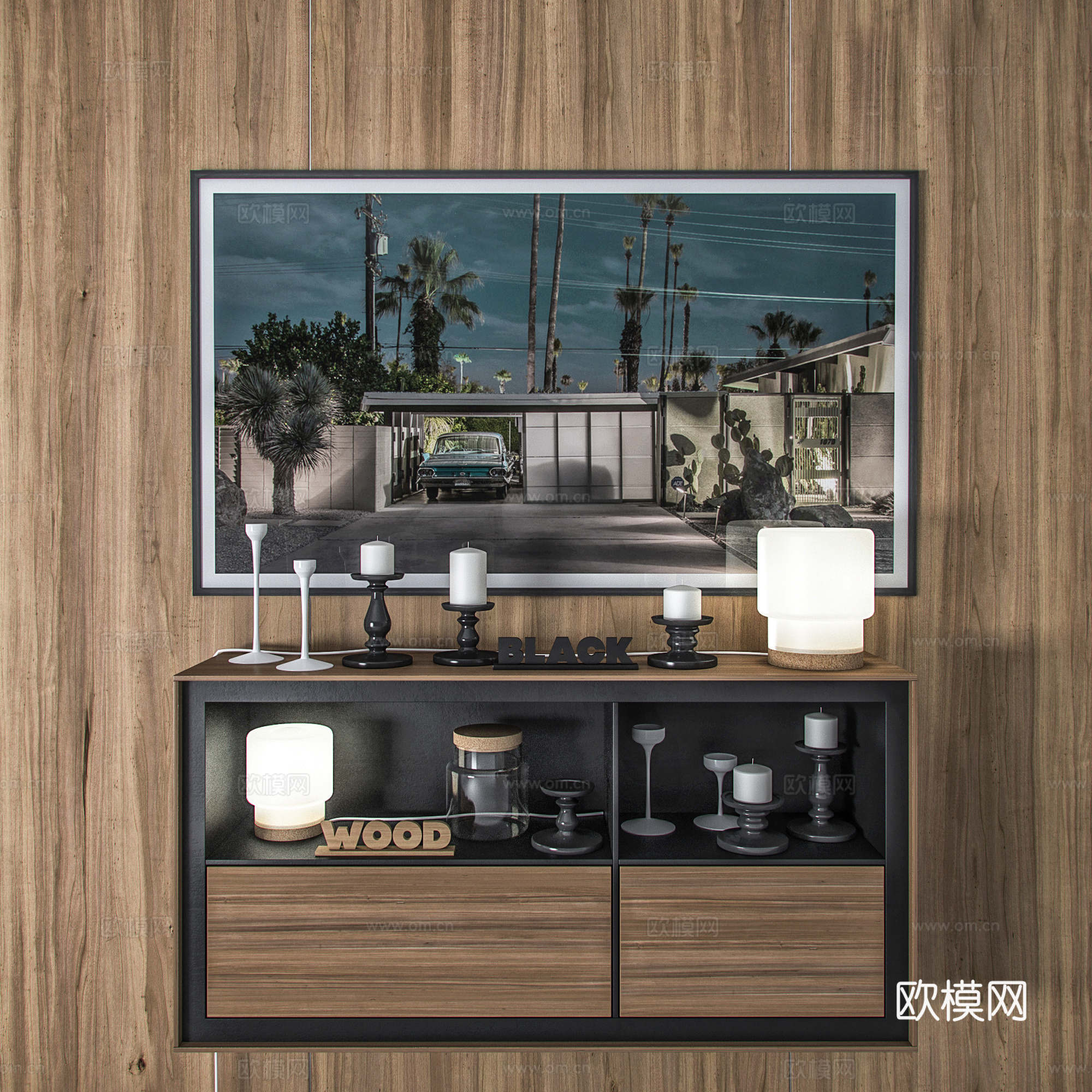 现代吊柜壁柜 蜡烛挂画  饰品摆件3d模型