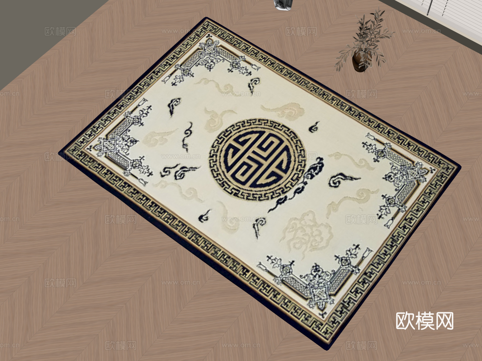 14新中式地毯 毛毯 花瓶su模型