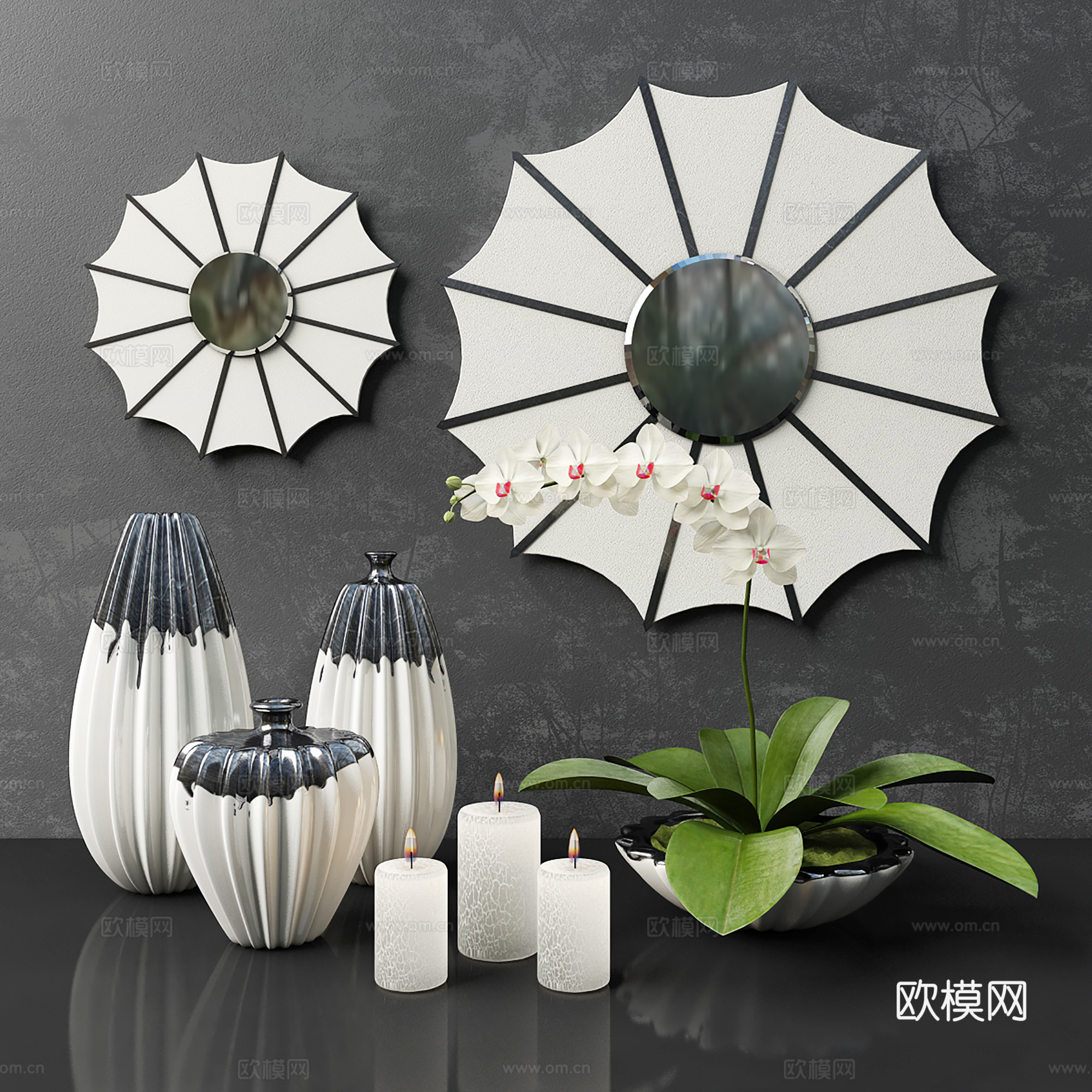 现代饰品摆件  花瓶花卉 陶瓷器皿3d模型