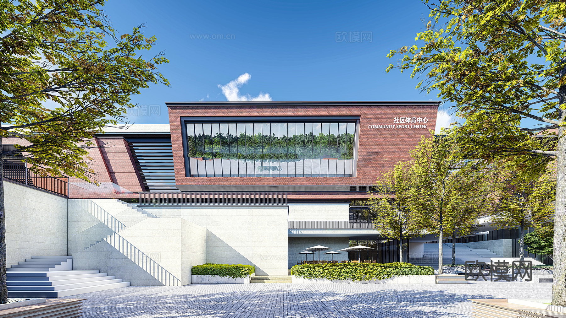 现代社区文化中心su模型下载