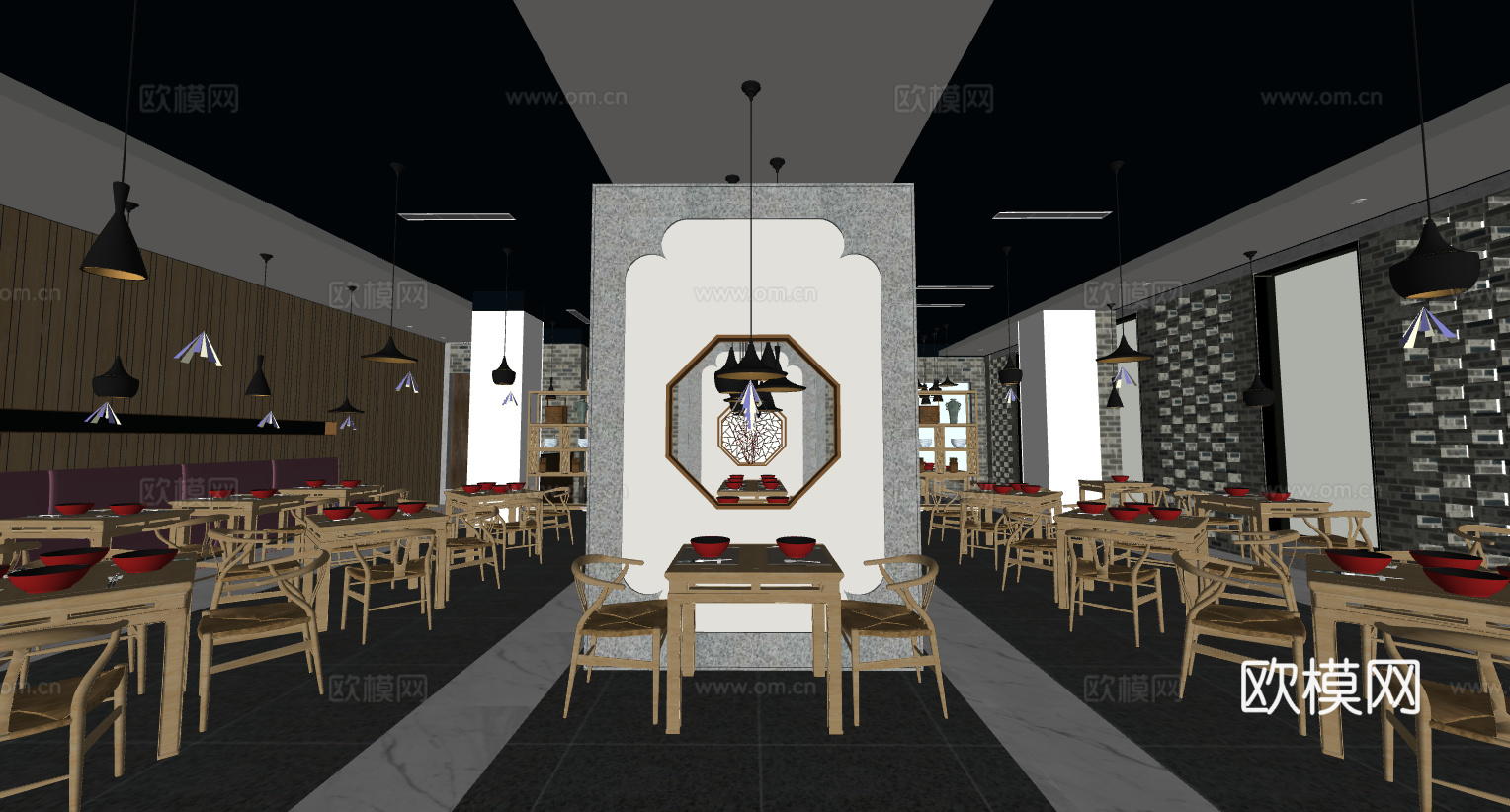 新中式中餐厅su模型下载