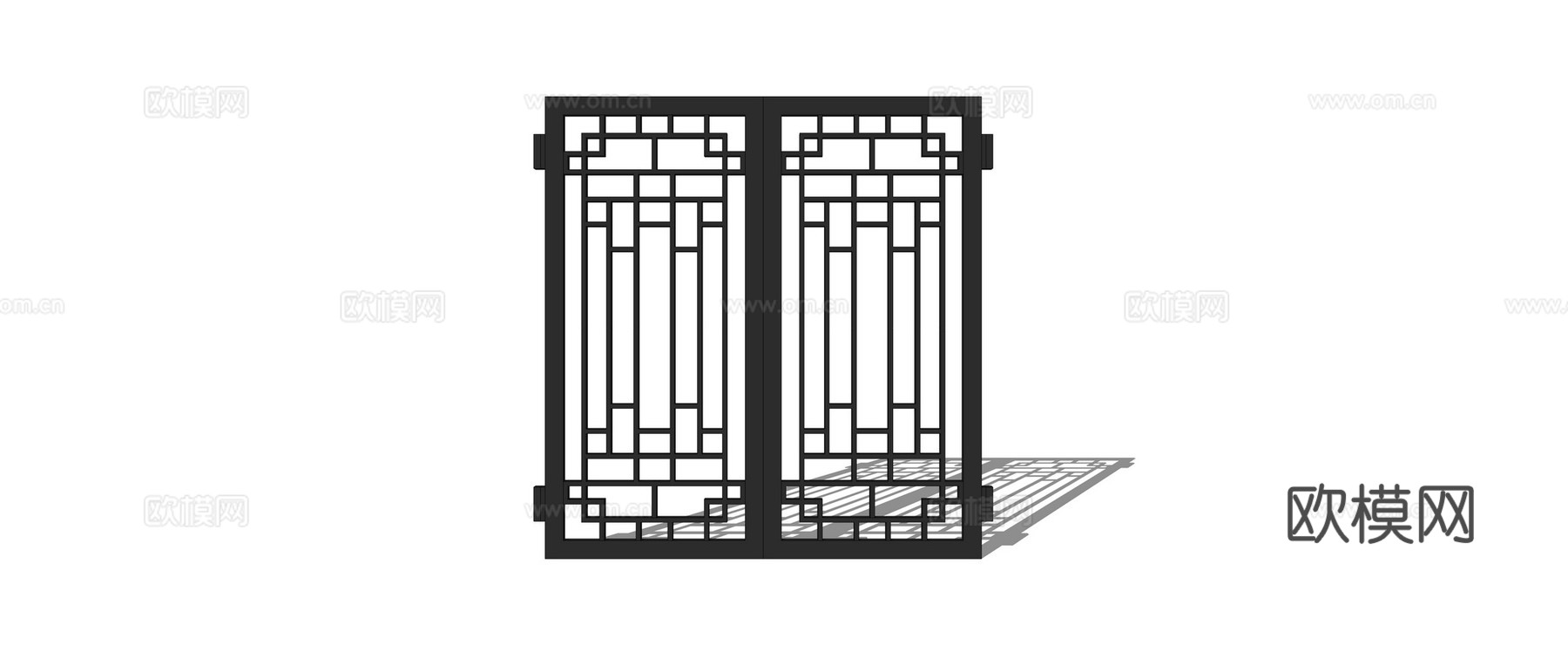 新中式铁艺门su模型下载