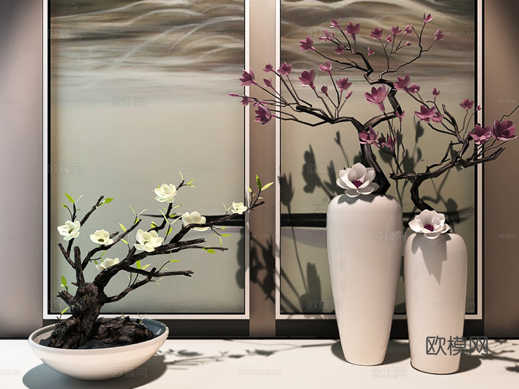 新中式饰品摆件  花瓶花卉 陶瓷器皿3d模型