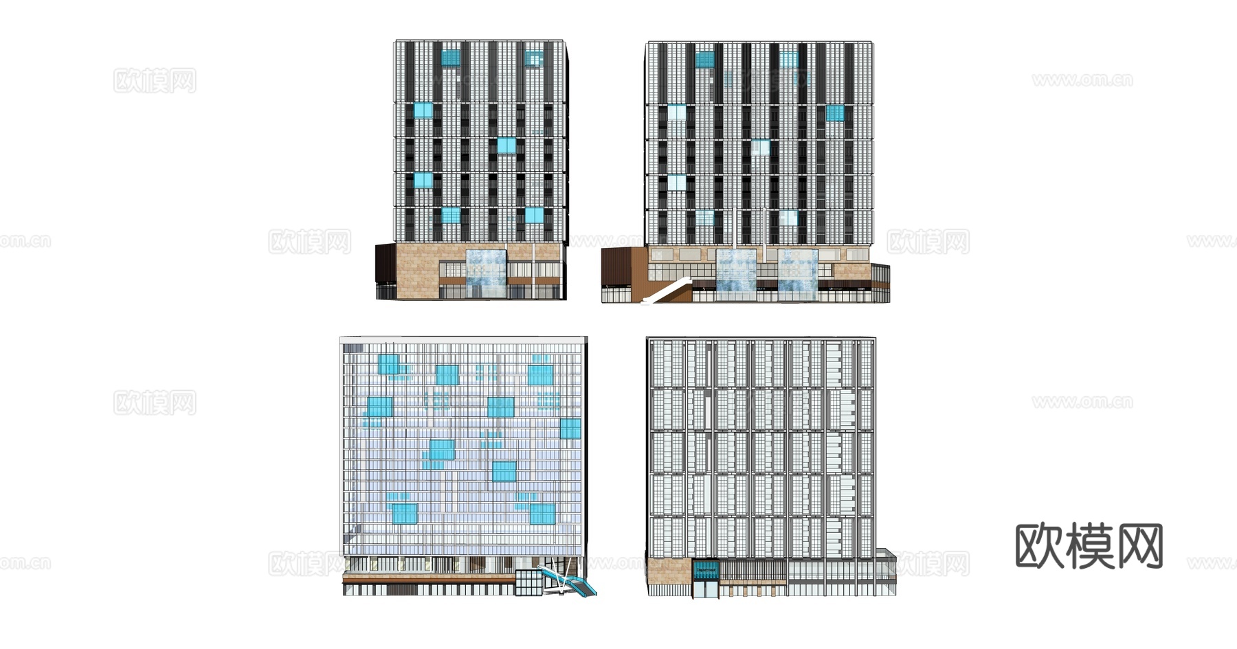 现代多层商业建筑su模型下载