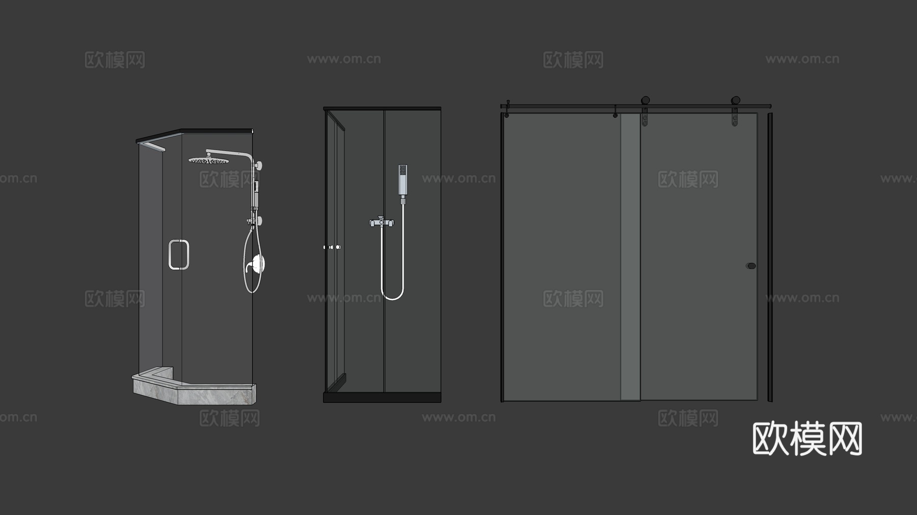 现代玻璃淋浴房su模型下载