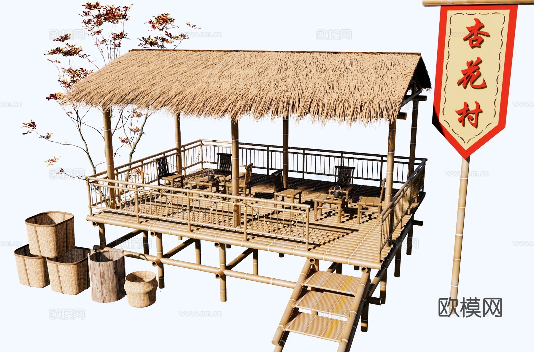 新中式茅草屋su模型
