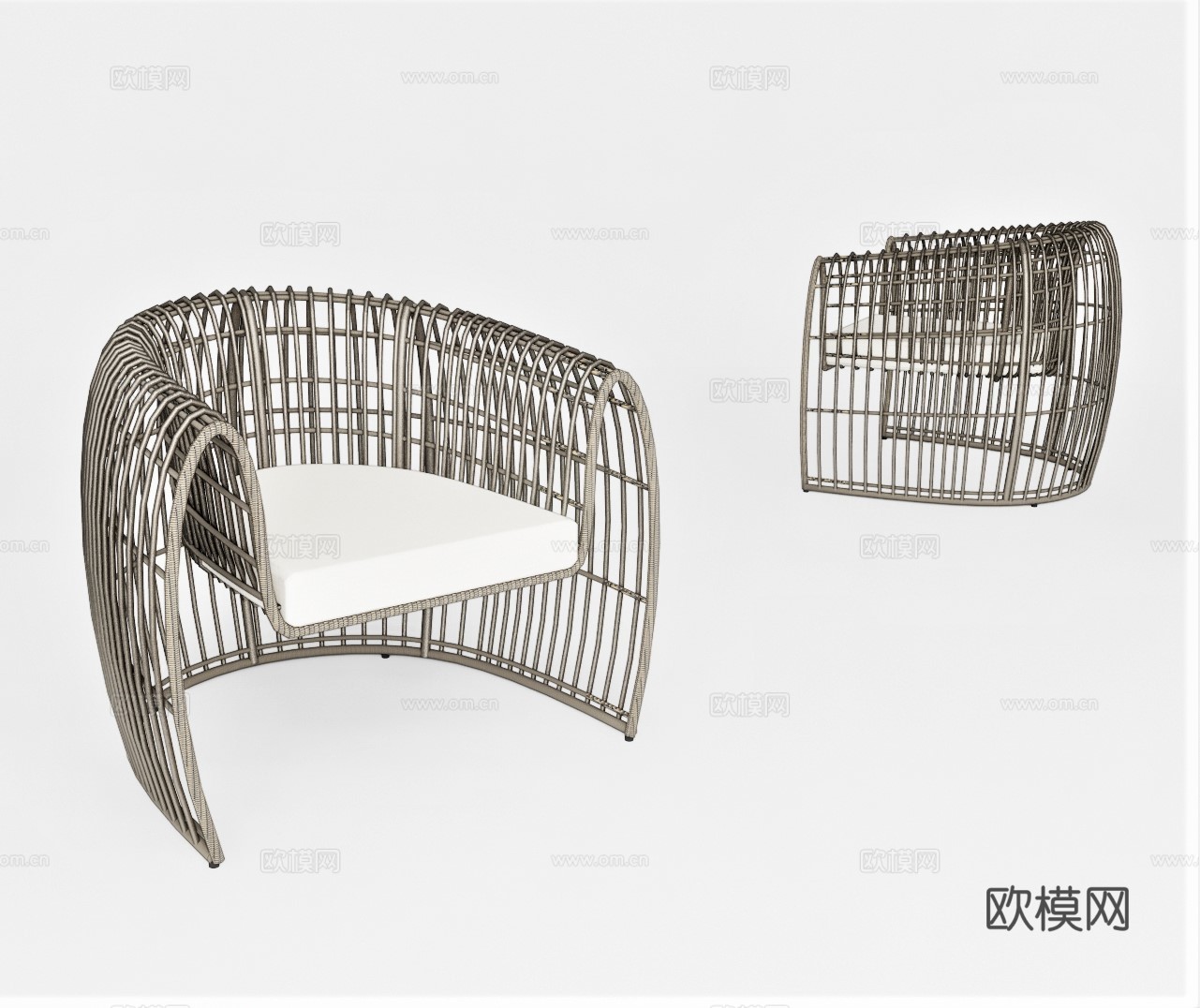 现代藤编单人沙发su模型下载
