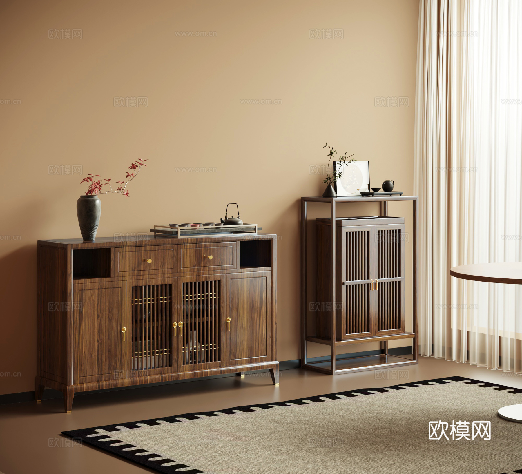 01茶水柜 新中式茶水柜 餐边柜3d模型