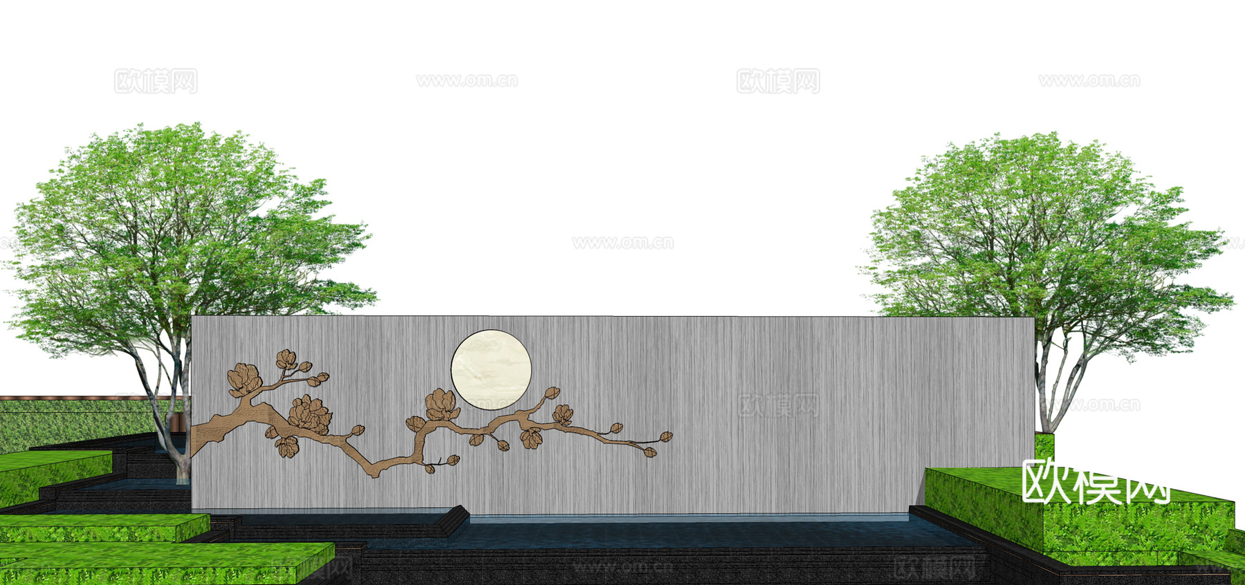 新中式景墙su模型下载