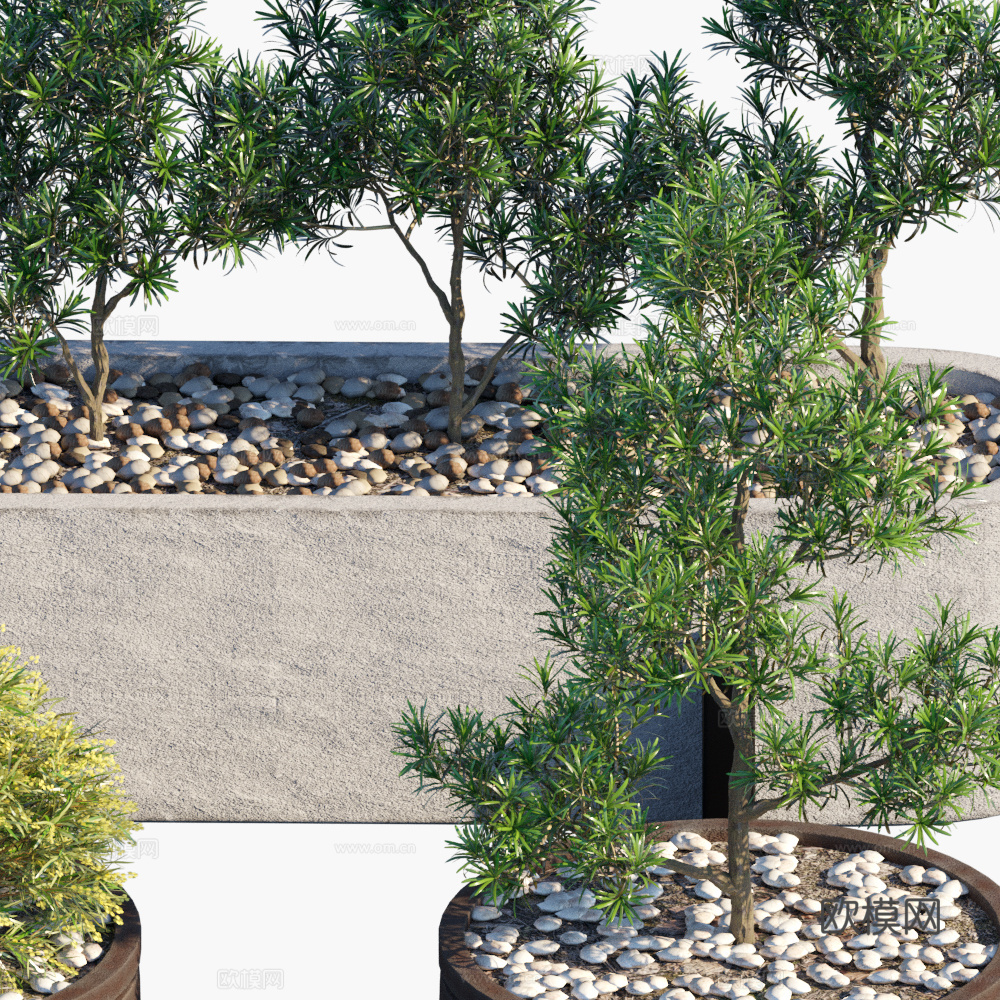 现代庭院绿植盆栽3d模型