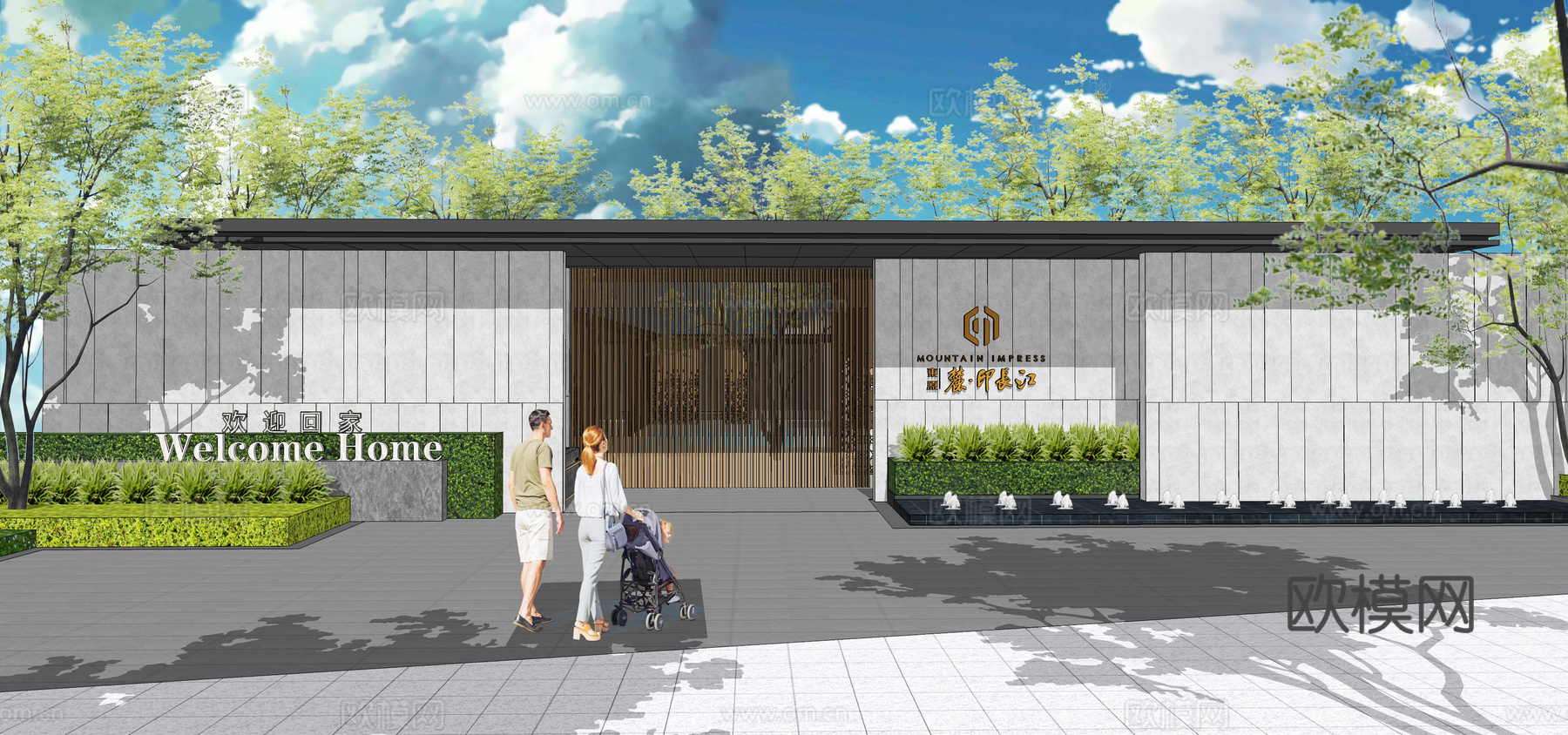现代住宅小区大门su模型下载