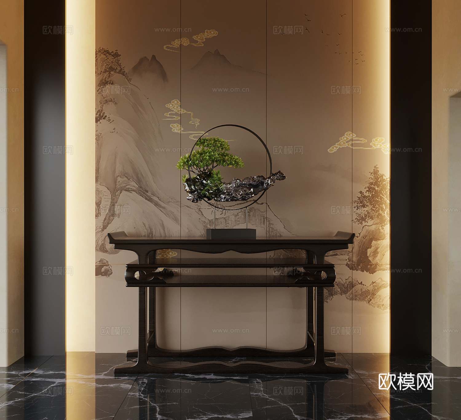 07新中式端景台 条案 边柜3d模型