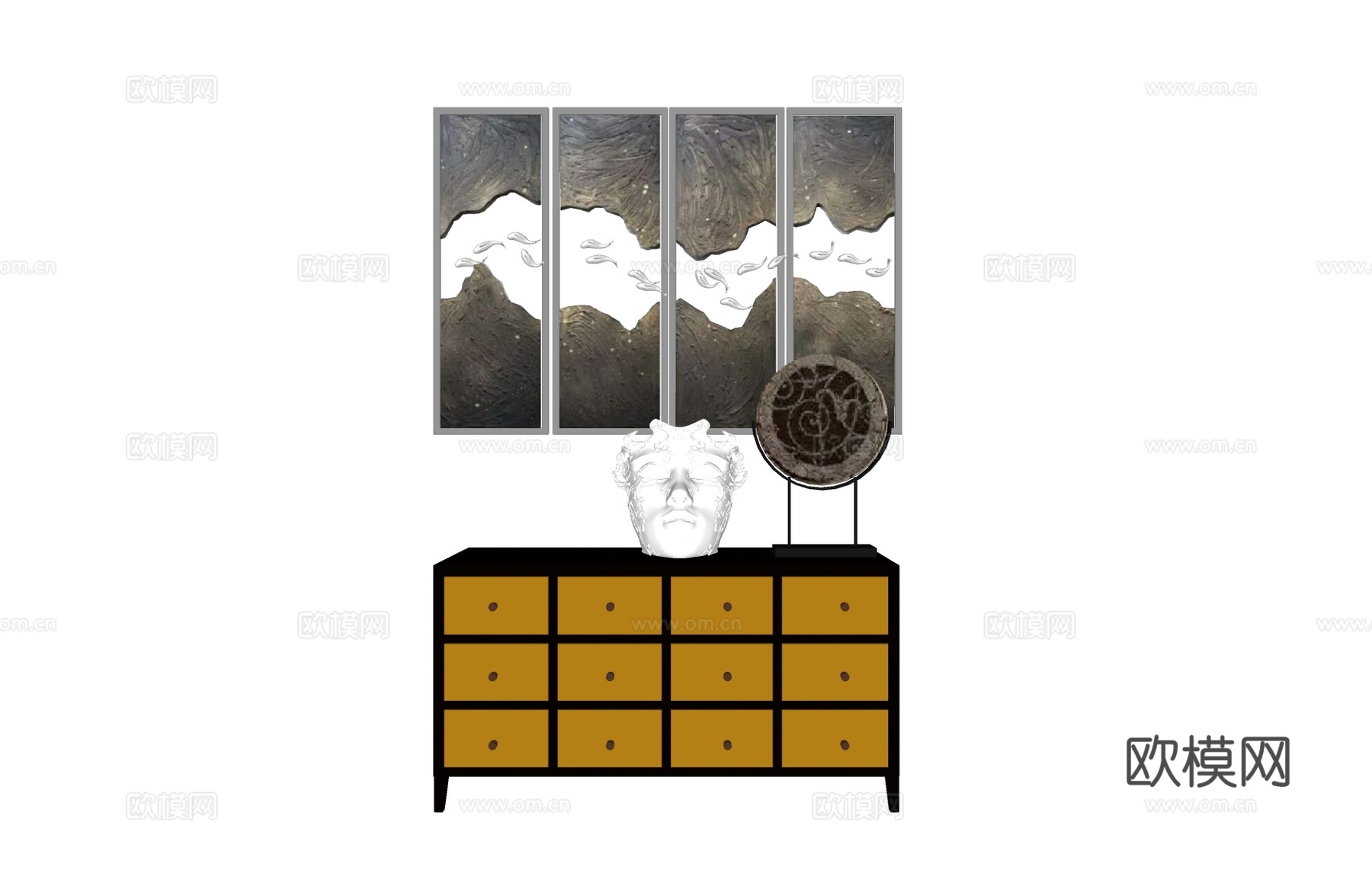 新中式边柜su模型下载