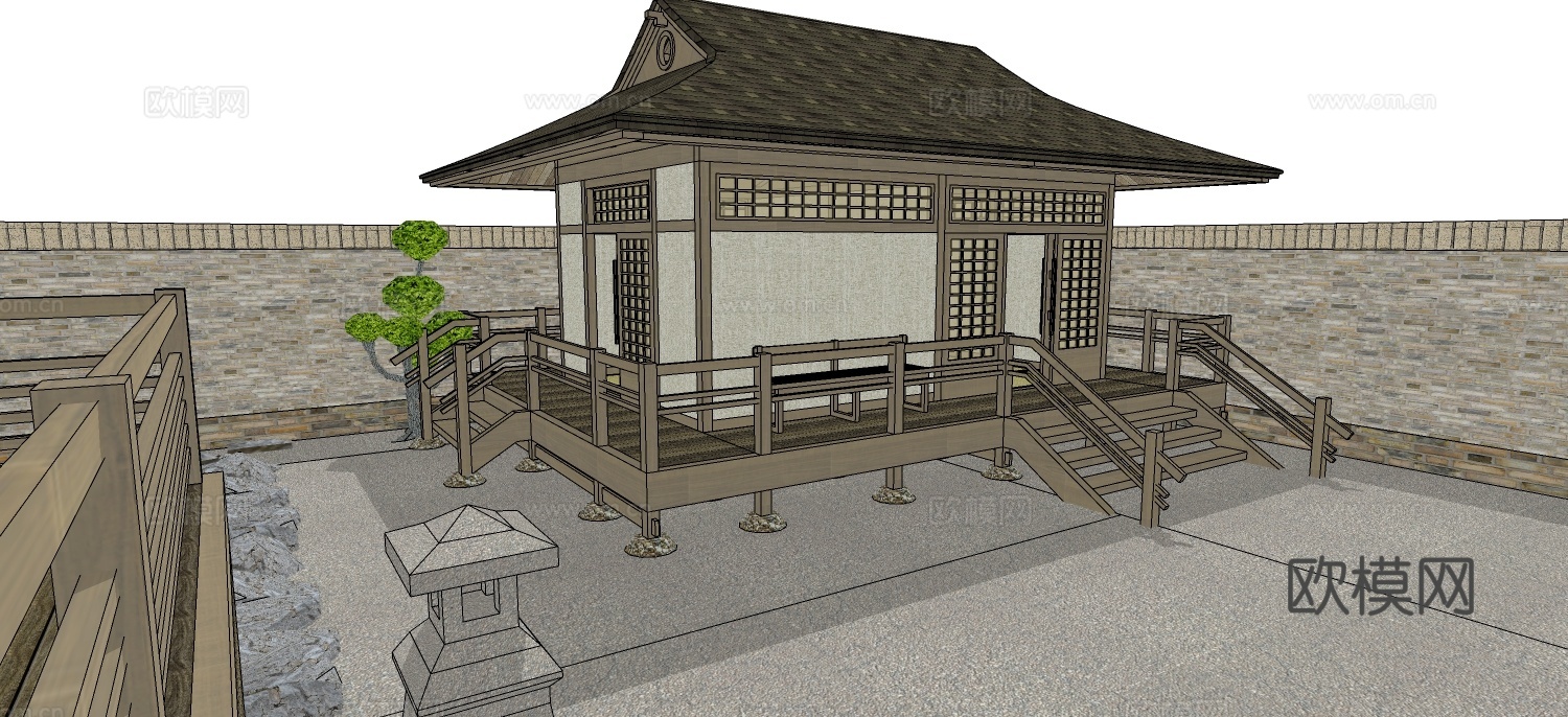 日式木屋外观su模型下载
