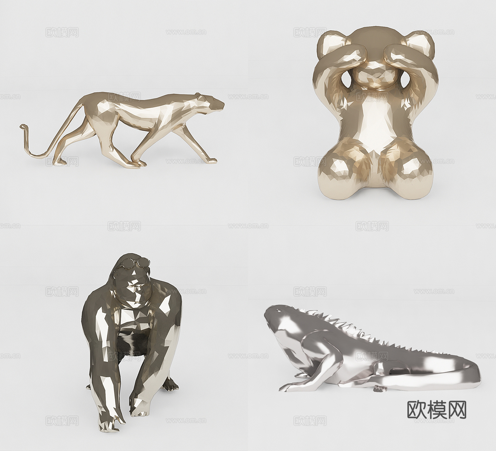 现代金属猩猩豹子雕塑su模型下载