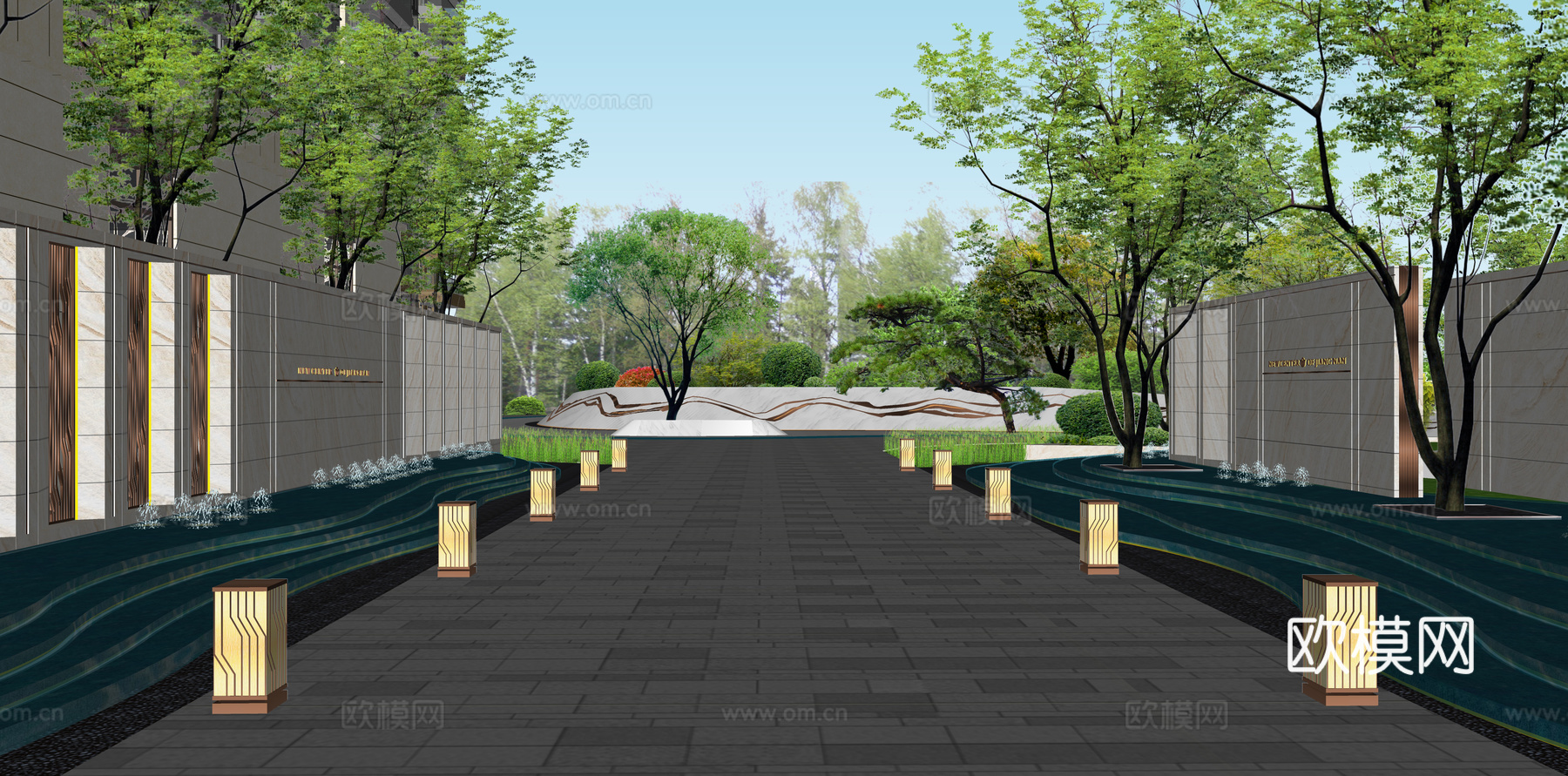 现代小区大门su模型下载