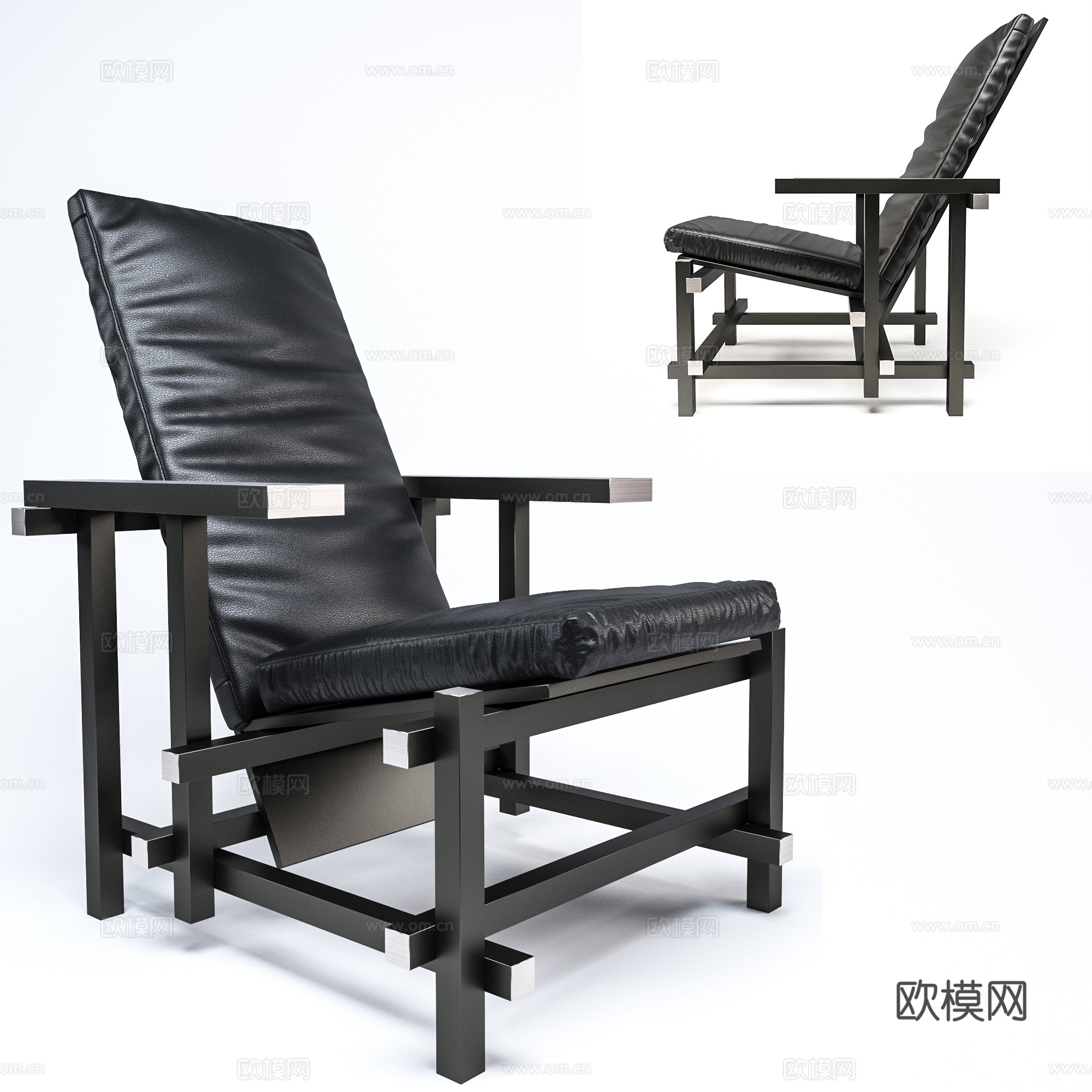 新中式躺椅 户外躺椅 皮椅3d模型