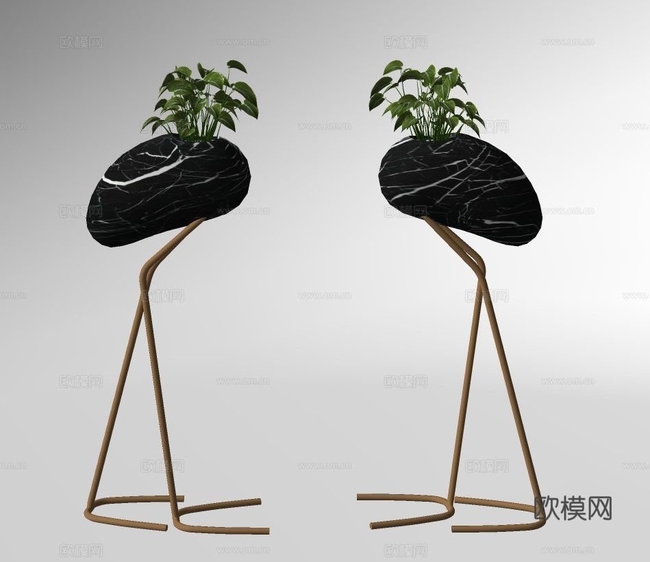 现代艺术品盆栽摆件su模型下载