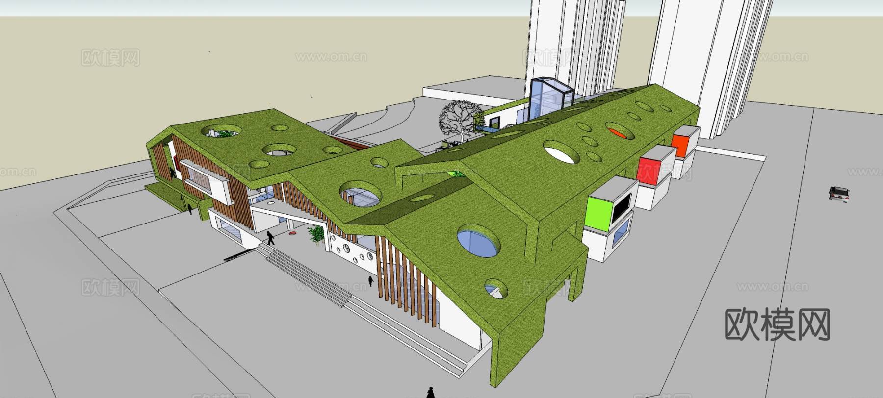 现代幼儿园外观su模型下载下载（渲染图3）