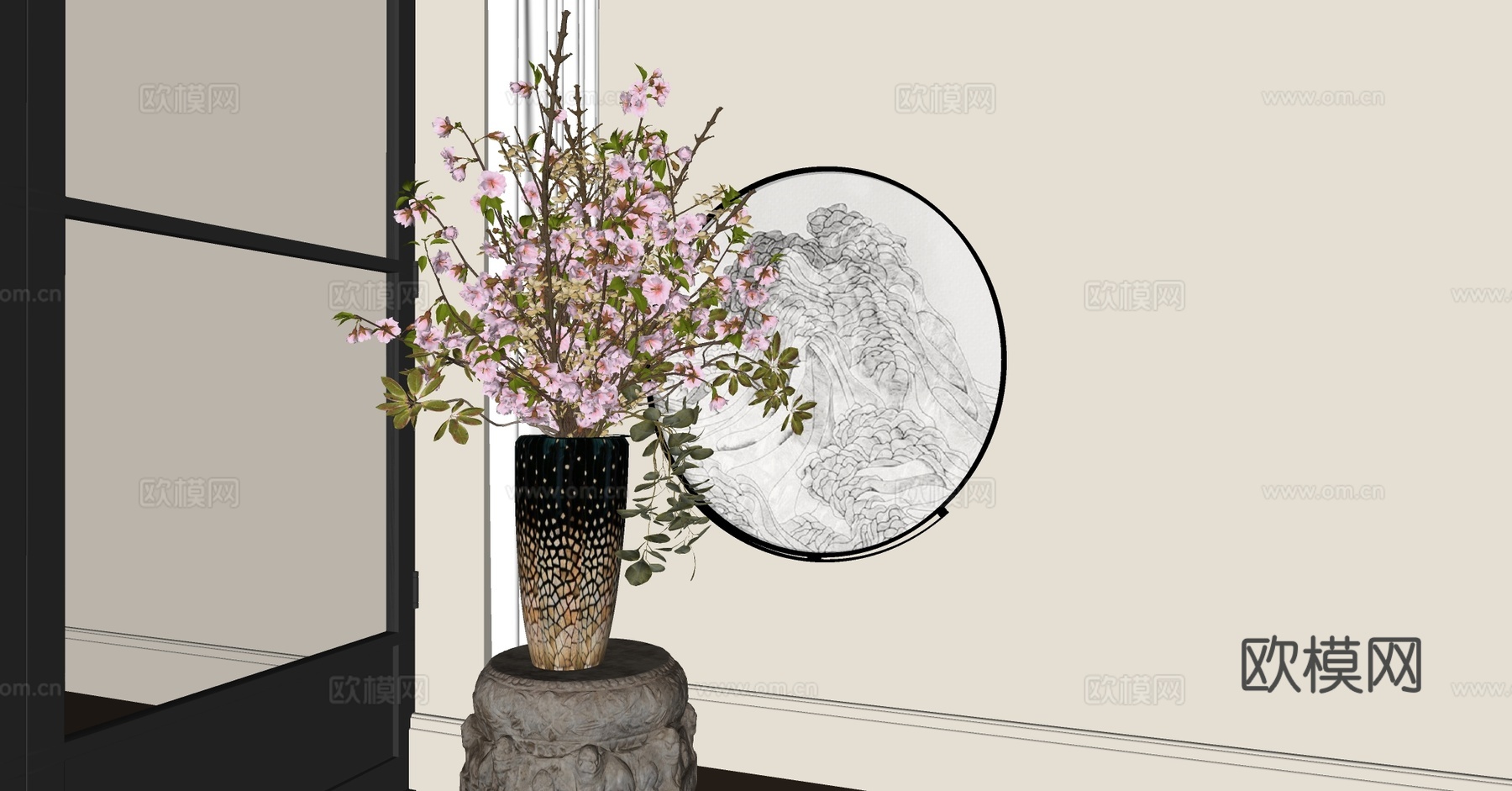 现代花艺 仿真花复古花 陶瓷花瓶 婚庆花艺 餐桌花瓶摆件su模型