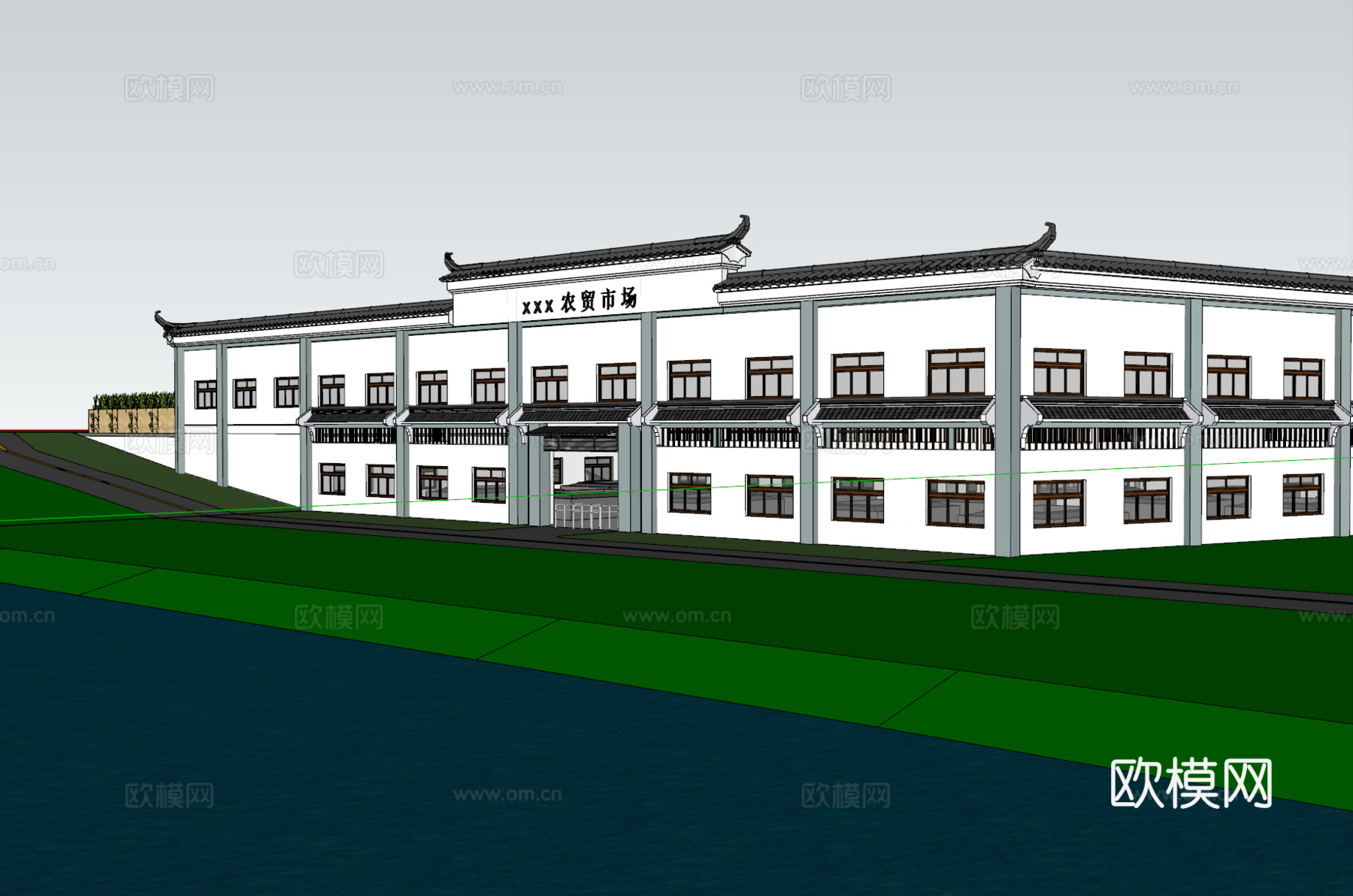 新中式农贸市场su模型下载