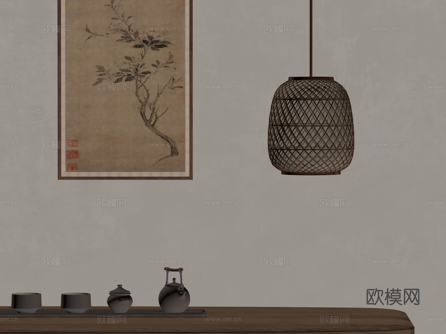 015新中式吊灯 茶具su模型
