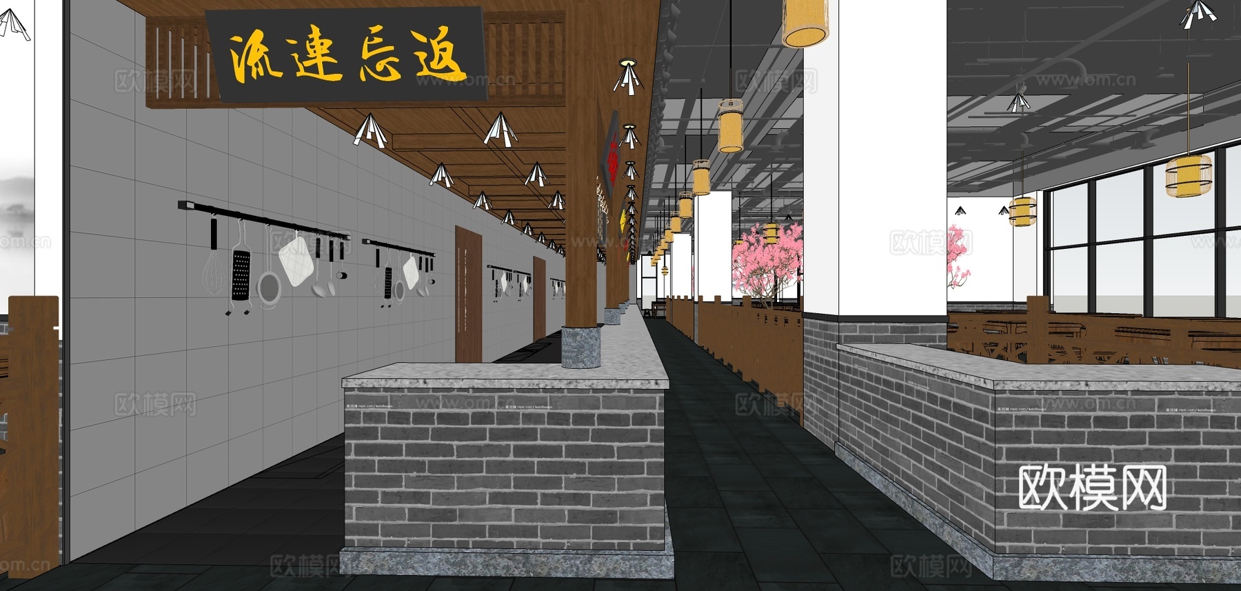 中式餐厅su模型下载