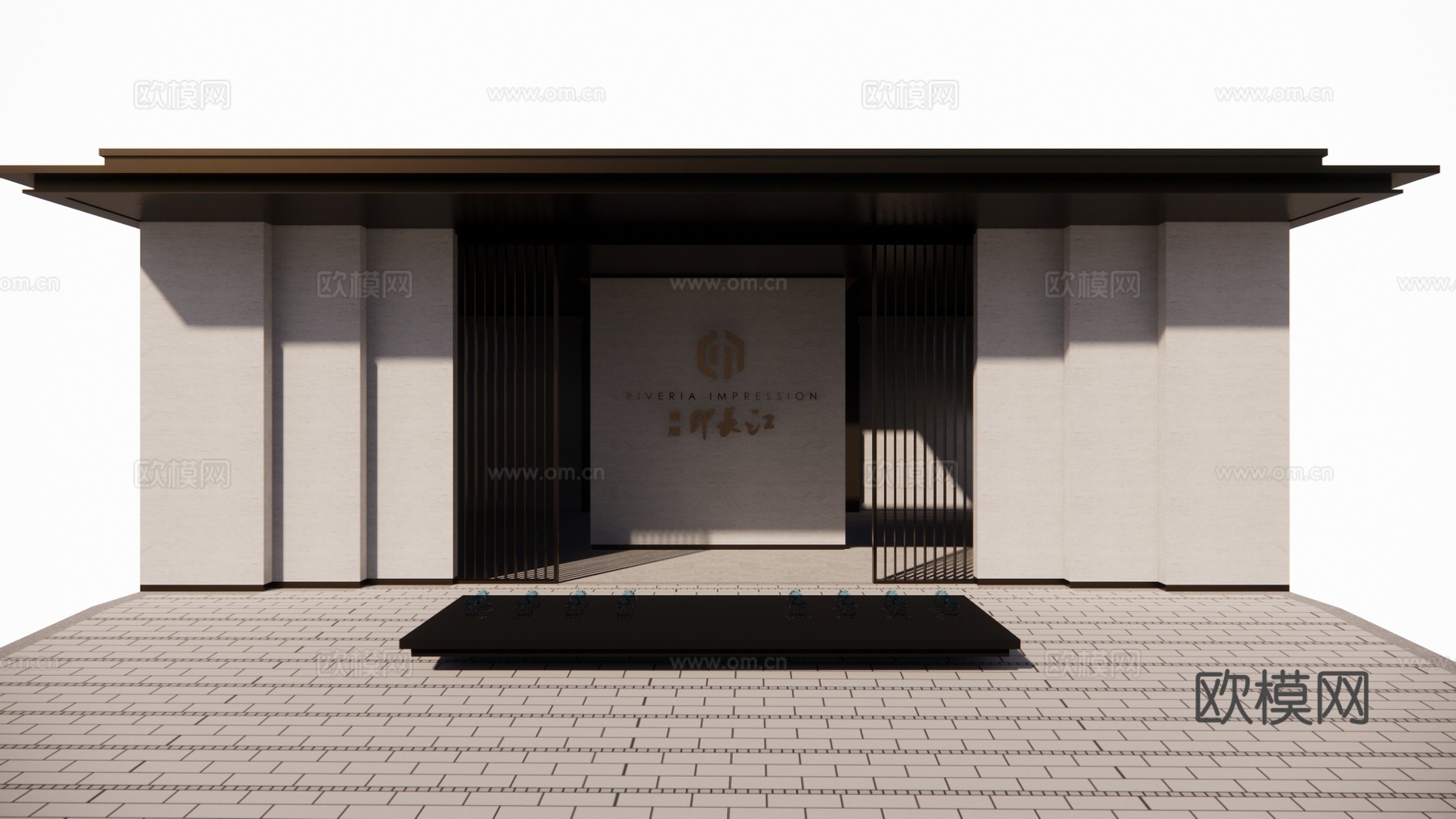 新中式入口大门su模型下载