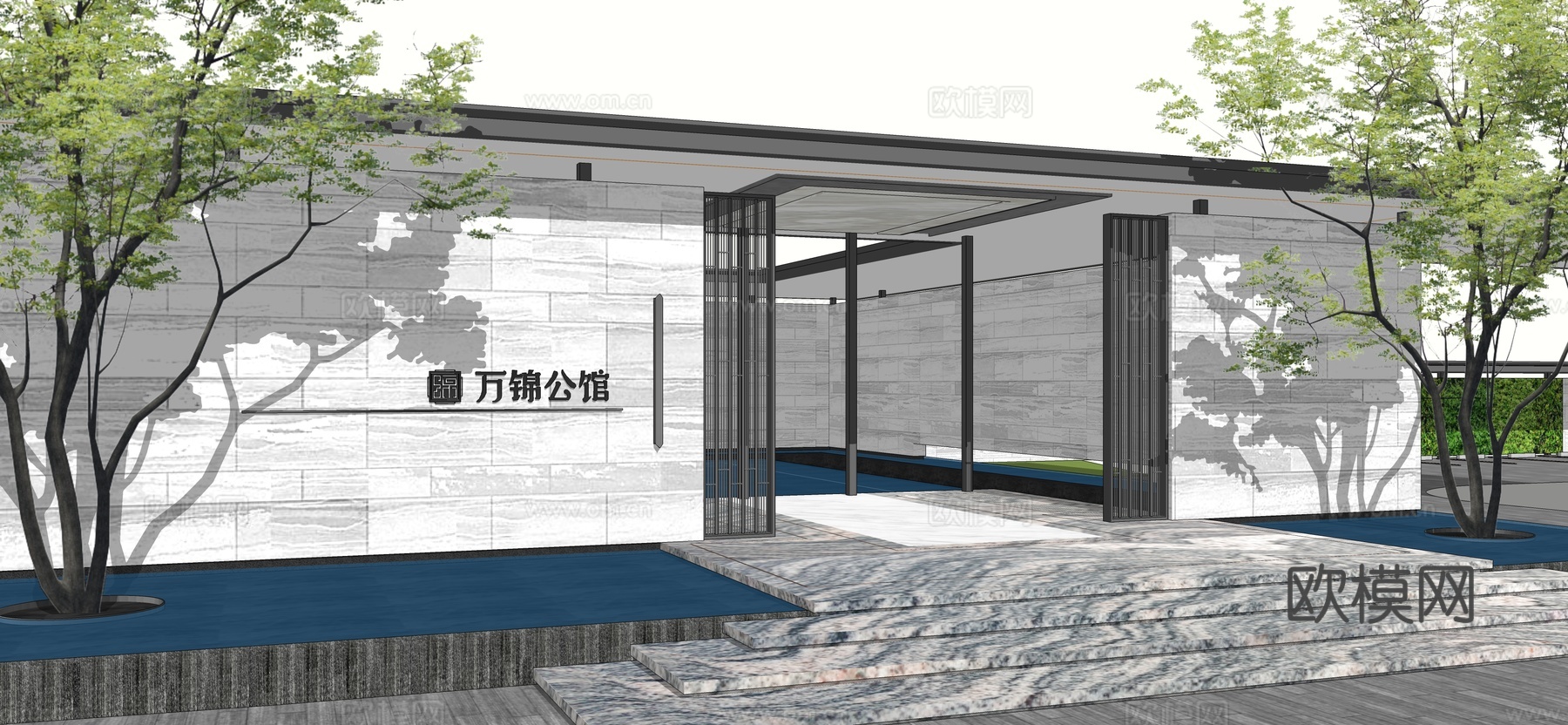 现代小区大门su模型下载