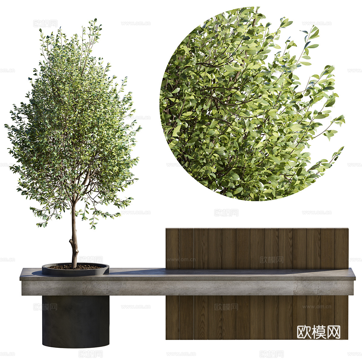 现代意式公园植物长凳3d模型