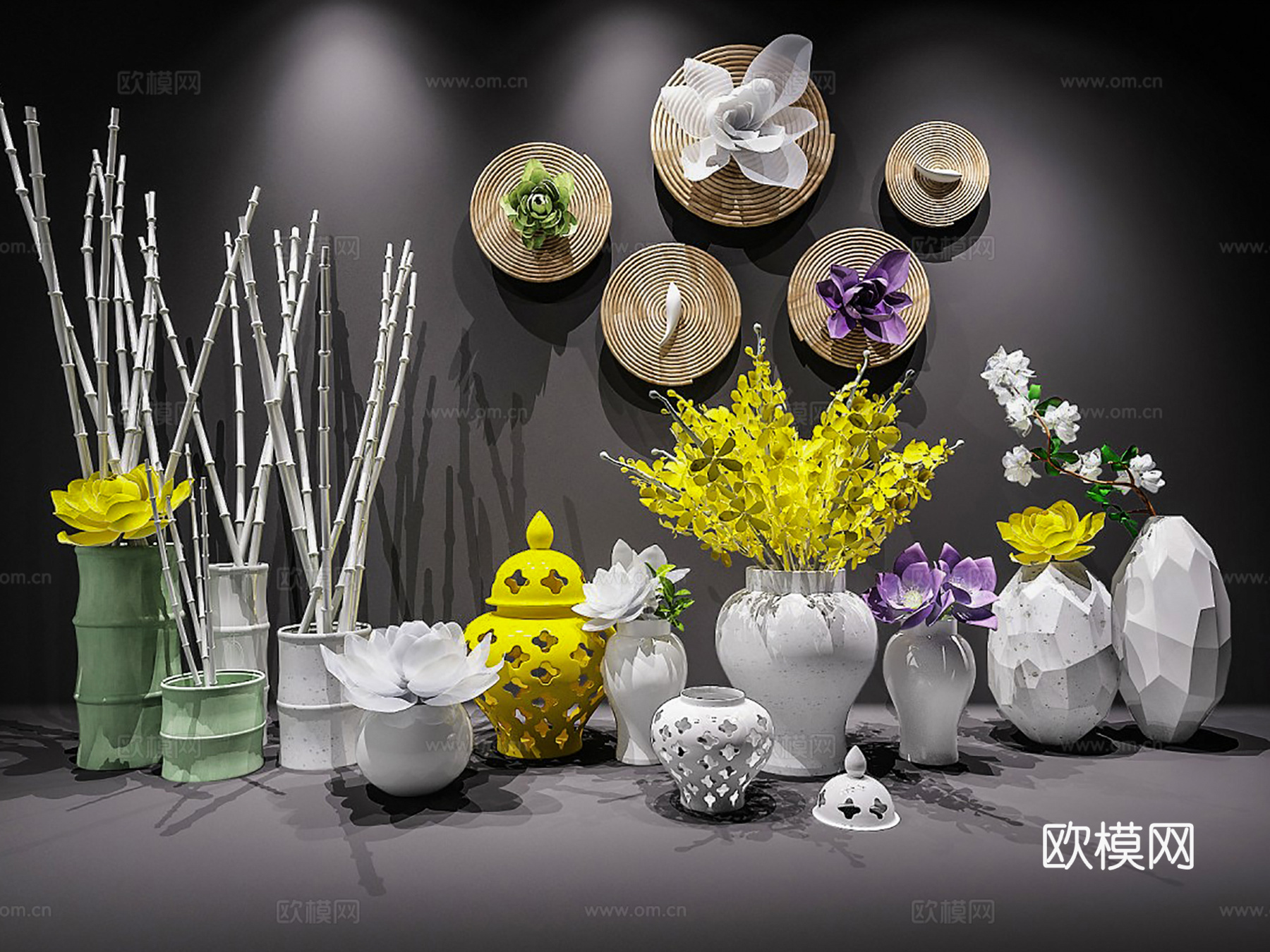 现代饰品摆件 摆件组合 花瓶花卉 陶瓷器皿3d模型